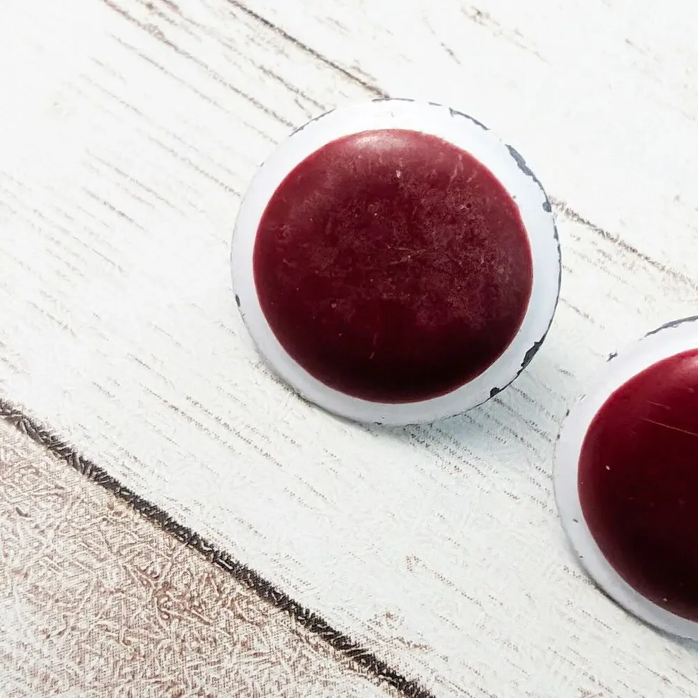 Vintage Earrings For Pierced Ears - Red & White Circle - Poor Condition